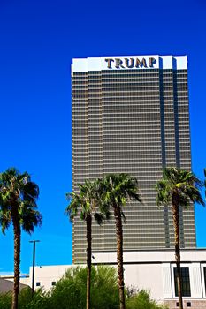 Las Vegas, USA - Sep 17, 2018: Trump International Hotel in Las Vegas, NV, named for real estate developer and politician Donald Trump. The luxury property's windows are gilded with 24-carat gold.