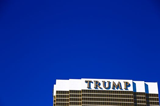 Las Vegas, USA - Sep 17, 2018: Trump International Hotel in Las Vegas, NV, named for real estate developer and politician Donald Trump. The luxury property's windows are gilded with 24-carat gold.