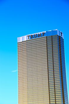 Las Vegas, USA - Sep 17, 2018: Trump International Hotel in Las Vegas, NV, named for real estate developer and politician Donald Trump. The luxury property's windows are gilded with 24-carat gold.