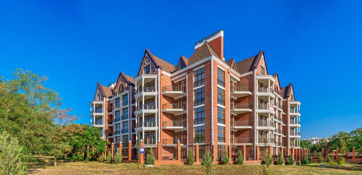 Chernomorsk, Ukraine 08.22.2020. New apartment building in Chernomorsk city on a sunny summer morning