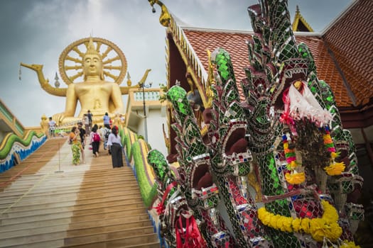 Golden Big Buddha statue and the Wat Phra Yai temple on Koh Samui island in Surat Thani, Thailand.