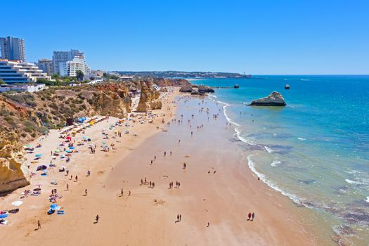 Aerial from Praia da Rocha near Portimao in the Algarve Portugal