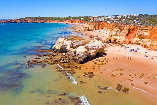 Aerial from Praia da Rocha near Portimao in the Algarve Portugal