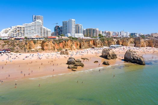 Aerial from Praia da Rocha near Portimao in the Algarve Portugal