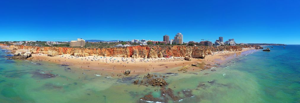 Aerial panorama from Praia da Rocha near Portimao in the Algarve Portugal