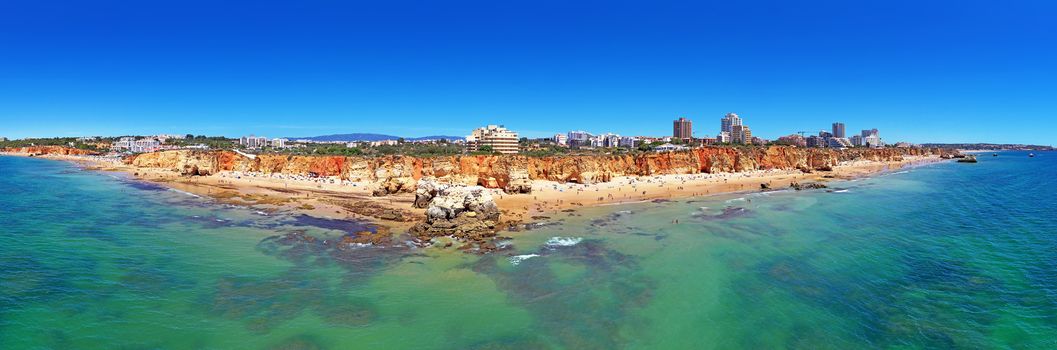 Aerial panorama from Praia da Rocha near Portimao in the Algarve Portugal