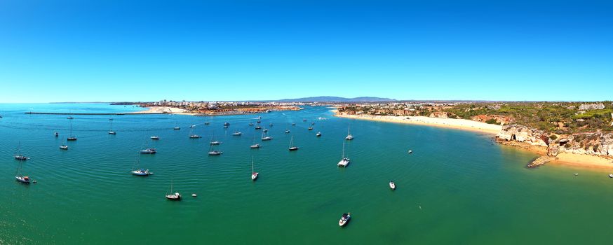 Aerial Panorama from the harbor from Portimao in the Algarve Portugal
