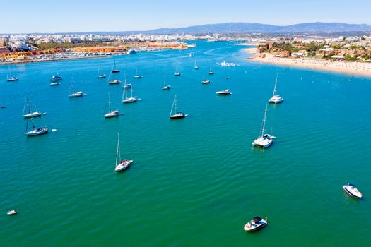 Aerial Panorama from the harbor from Portimao in the Algarve Portugal