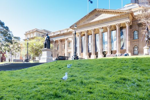 Melbourne, Australia - August 29, 2020: State Library of Victoria in Melbourne CBD is closed and deserted during the Coronavirus pandemic. Melbourne is currently under Stage 4 lockdown and night curfew after a 2nd wave of infections.