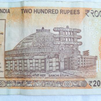 Indian new rupees currency notes took close view of rupee notes in white paper