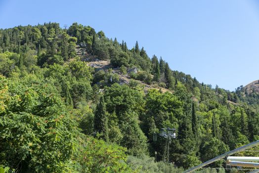 cable car that goes to the abbey of gubbio above the mountain