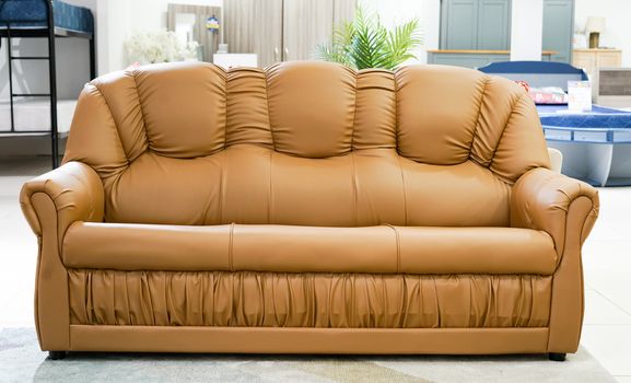 Brown color sofa set furniture isolated from home office background.