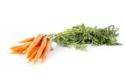 carrots and leaf in front of white background