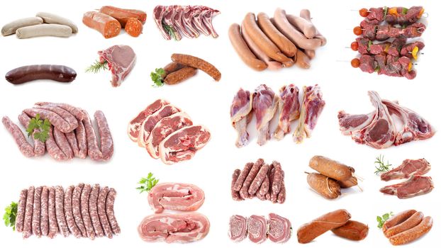 barbecue meat in front of white background