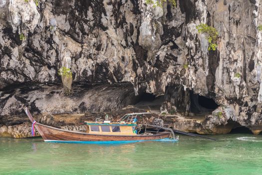 Longtailboat at Bat Cave in Phang-Nga Bay, Thailand. Phang Nga Bay.