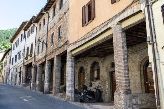gubbio,italy august 29 2020:architecture of streets and buildings in the town of gubbio