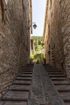 gubbio,italy august 29 2020:architecture of streets and buildings in the town of gubbio