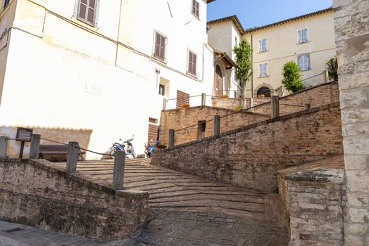 gubbio,italy august 29 2020:architecture of streets and buildings in the town of gubbio