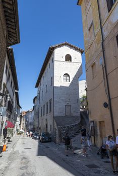 gubbio,italy august 29 2020:architecture of streets and buildings in the town of gubbio