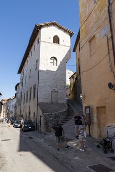 gubbio,italy august 29 2020:architecture of streets and buildings in the town of gubbio