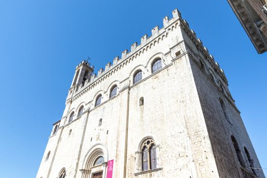 gubbio,italy august 29 2020:palace of the consuls in the center of the town of gubbio