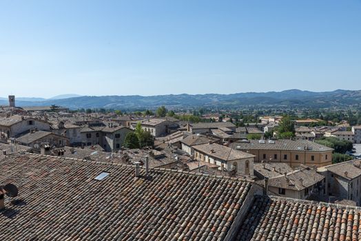 gubbio,italy august 29 2020:panoramic view from the balcony of the large square