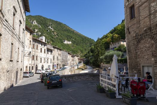gubbio,italy august 29 2020:piazza Giordano Bruno in the center of the town of GUbbio