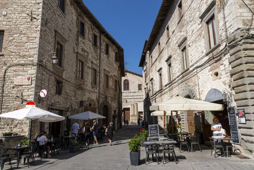 gubbio,italy august 29 2020:piazza Giordano Bruno in the center of the town of GUbbio