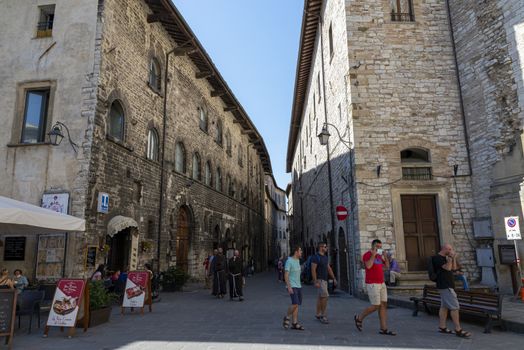 gubbio,italy august 29 2020:street cavour in the heart of the town of Gubbio