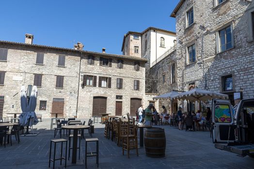 gubbio,italy august 29 2020:piazza Bosone in the center of the town of Gubbio
