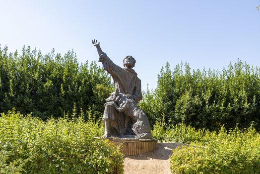 gubbio,italy august 29 2020:statue of San Francesco in the town of Gubbio