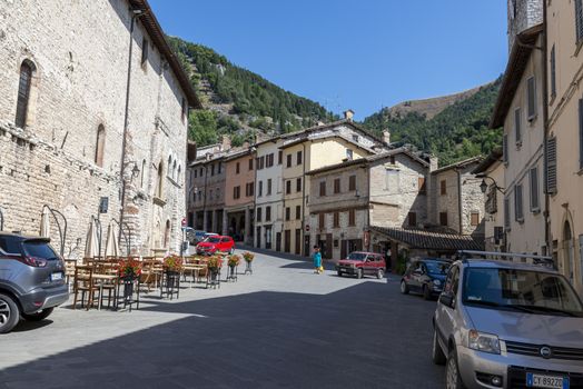 gubbio,italy august 29 2020:street Dante Alighieri in the town of Gubbio