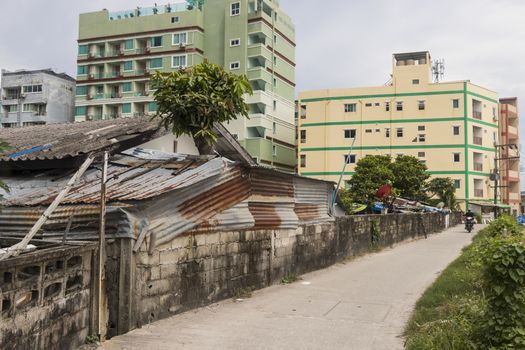 Dirty and old street in Patong, Phuket, Thailand.