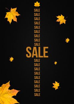 Autumn sale banner with forest leaves on dark background. Design for banner, flyer, invitation, poster, web site or greeting card. Paper cut style