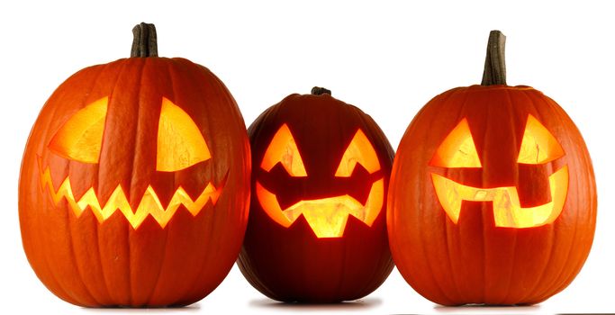 Three Halloween Pumpkins isolated on white background