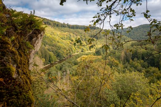 Landscape and scenery during Les Echelles de Rochehaut hike in region Bouillon, Wallonia, Belgium