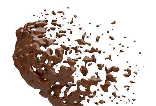 Chocolate splash isolated on white background 3d render