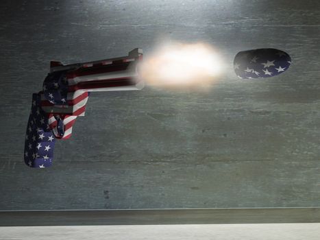 USA Gun Fires Bullet. 3D rendering