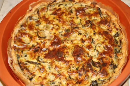 homemade tart pastry with spinach ,bacon, florentine quiche, cheese