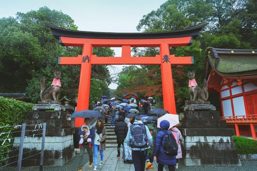 Kyoto, Japan - December 17, 2019 : Beautiful scene in Fushimi Inari Taisha shrine in Fushimi-ku, Kyoto, Japan.