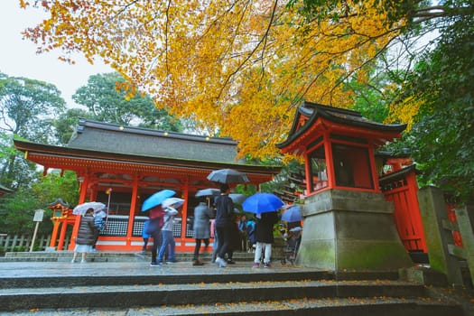 Kyoto, Japan - December 17, 2019 : Beautiful scene in Fushimi Inari Taisha shrine in Fushimi-ku, Kyoto, Japan.