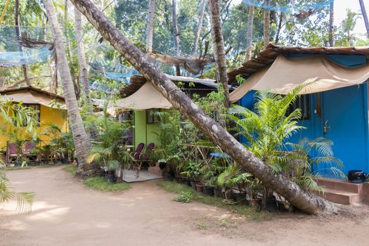 Beach huts in tropical India, Agonda Beach. Beautiful beach huts in the nature.