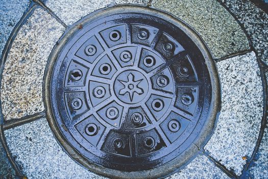 Beautiful Manhole cover in Fushimi Inari Taisha shrine, Kyoto, Japan.