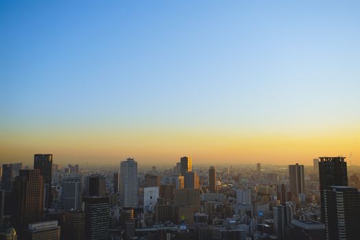 Osaka, Japan - December 16, 2019 : Beautiful scene from top of The Umeda Sky Tower, urban scene of Osaka city, Japan.