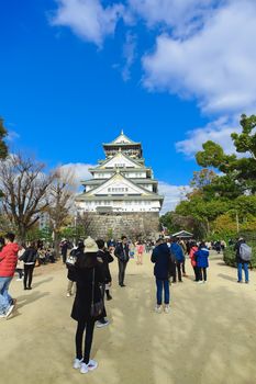 Osaka, Japan - December 15, 2019 : Beautiful scene in the park of Osaka Castle in Osaka City, Japan.