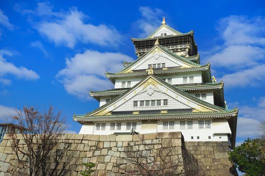 Beautiful scene in the park of Osaka Castle, Osaka City, Japan.