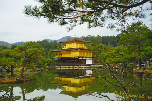 The famous Golden Pavilion in Kinkakuji temple in Kyoto, Japan.