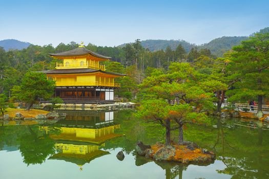 The famous Golden Pavilion in Kinkakuji temple in Kyoto, Japan.