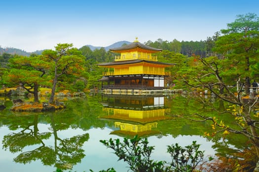 The famous Golden Pavilion in Kinkakuji temple in Kyoto, Japan.