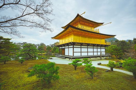 The famous Golden Pavilion in Kinkakuji temple in Kyoto, Japan.